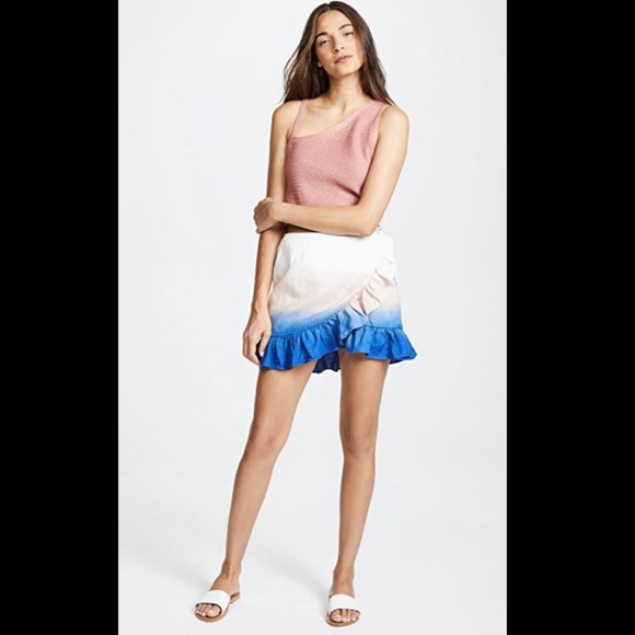 Young Fabulous & Broke Women’s Flutter Dip Dye Linen Ruffle Wrap Mini Skirt Sz S - Picture 2 of 13